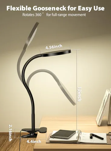 Miniatura 4 de Luces de lectura infinitas regulables para libros en cabecero de cama, lámpara de lectura con clip de control táctil de 450 lúmenes, cuidado