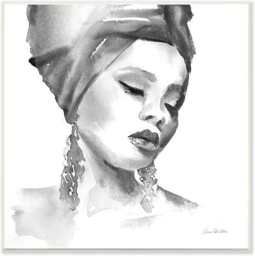Stupell Industries Pintura de retrato de acuarela suave con envoltura para la cabeza, diseñada por Aimee Del Valle, 12 x 12 pulgadas, color blanco