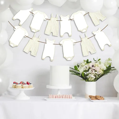 Miniatura 5 de Banderines neutros para baby shower, 12 piezas para decoración de fiesta de bebé (dorado)