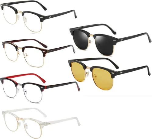 Miniatura 23 de Gafas de montura media Retro con lentes semi sin borde transparentes con bloqueo de luz azul para hombres y mujeres, 3 Pack Mix