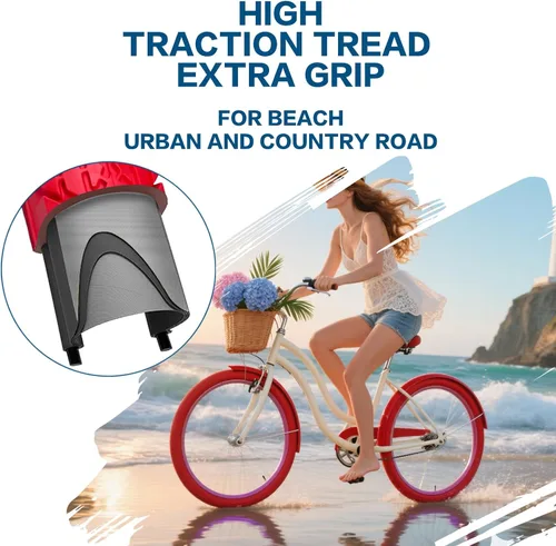 Miniatura 6 de Paquete de 2 neumáticos y tubos de bicicleta Cuiser de playa, 26 pulgadas, 24 x 2.125 pulgadas, 26 neumáticos de bicicleta de playa, rojo o azul