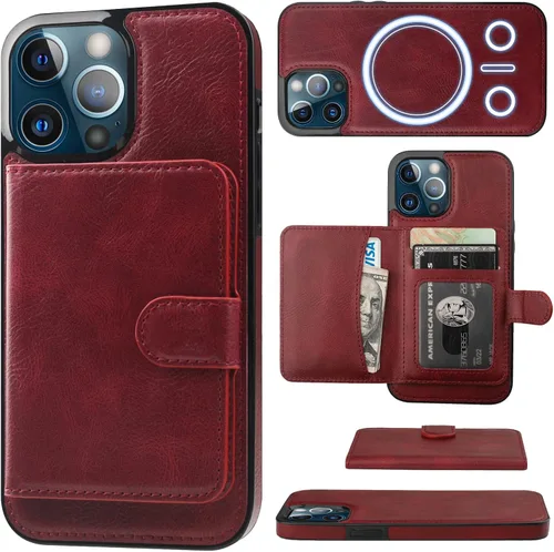 Miniatura 10 de Bocasal Funda tipo cartera para iPhone 13 Pro Max compatible con MagSafe magnético RFID bloqueo desmontable de piel sintética de alta calidad
