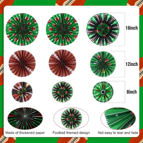 Miniatura 2 de Outus 9 piezas de decoración de fiesta de fútbol para colgar abanicos de papel de fútbol, béisbol, aula, decoración de pared de techo para deportes