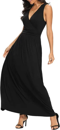 Miniatura 4 de Lilbetter - Vestido largo, sencillo, sin mangas, escote en V profundo, color liso, holgado, informal, para mujer