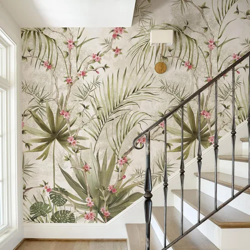 Zeeko Murales de pared botánicos vintage para despegar y pegar, 59 pulgadas de ancho x 110 pulgadas de alto, papel tapiz floral de árbol beige,