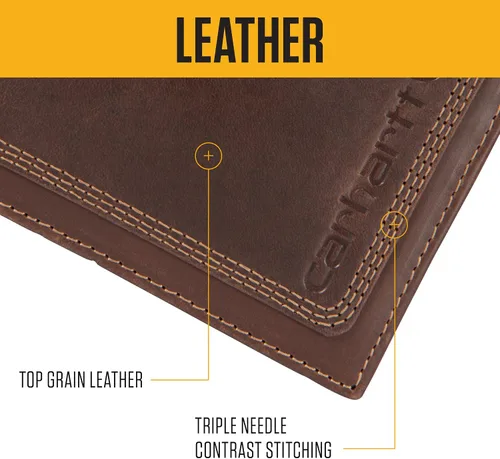 Miniatura 3 de Carhartt Carteras, billetera y portapasaporte para hombre, duradera billetera plegable, disponible en cuero y lona
