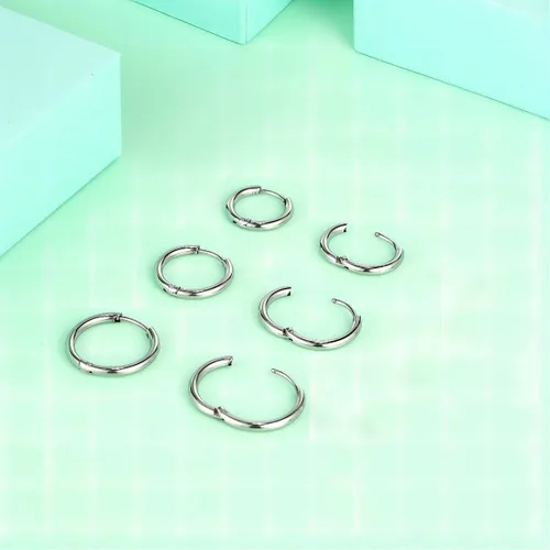 Miniatura 2 de Aretes de aro de acero inoxidable quirúrgico de 0.315in0.394in0.472in para mujeres y hombres, Acero inoxidable