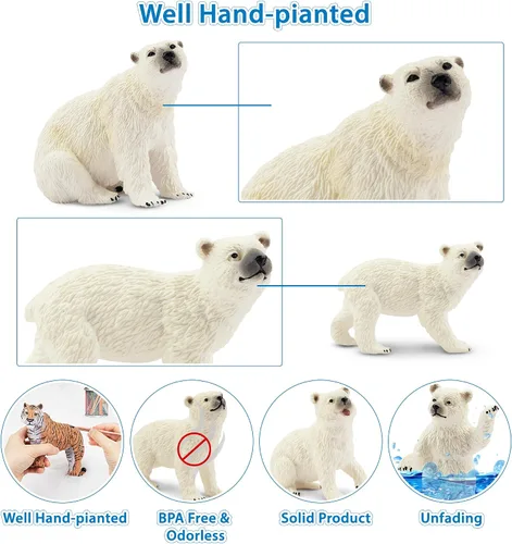 Miniatura 5 de Toymany 6 figuras de oso polar con cachorro de oso polar, figuras realistas de animales árticos de 2 a 4 pulgadas, juego familiar para Navidad