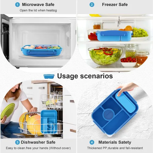 Miniatura 6 de Amathley Caja Bento para Adultos y Niños, Contenedores de Almuerzo para Adultos/Niños/Niños Pequeños, Caja de Almuerzo Bento de 5 Compartimentos
