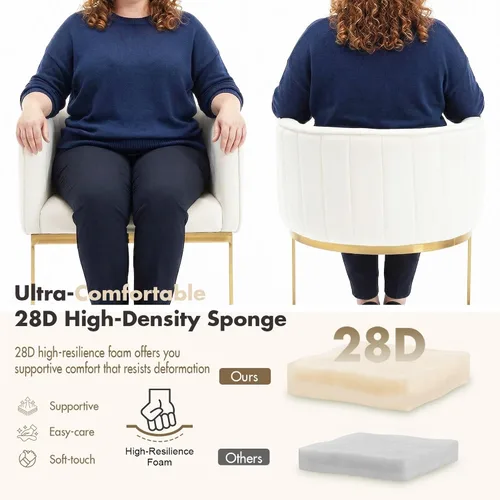 Miniatura 5 de Hyfirm Juego de 2 sillas de comedor de barril beige y dorado, modernas sillas tapizadas de terciopelo con respaldo curvado para isla de cocina