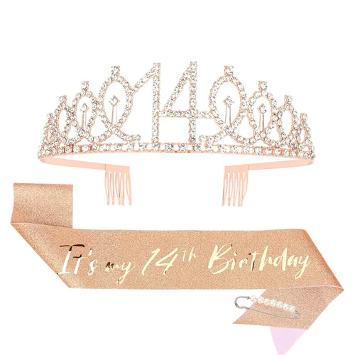 Miniatura 39 de CIEHER Corona de cumpleaños de 10 años, banda + juego de alfileres de perlas - Decoraciones y regalos para favores de fiesta de cumpleaños de 10 10º