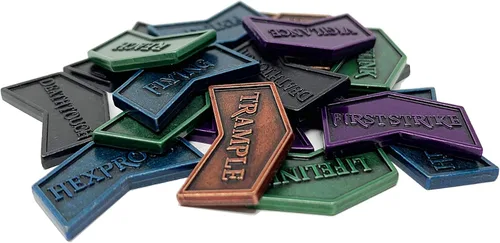 Miniatura 2 de Citadel Black MTG - Contadores de palabras clave de metal, juego de 24 fichas reversibles, incluye bolsa de cordón, acabado de metal antiguo