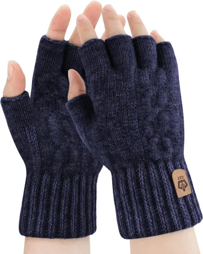 Guantes sin dedos para invierno, cálidos, de punto, elásticos, de medio dedo, para correr, conducir, ciclismo, trabajo para hombres y mujeres
