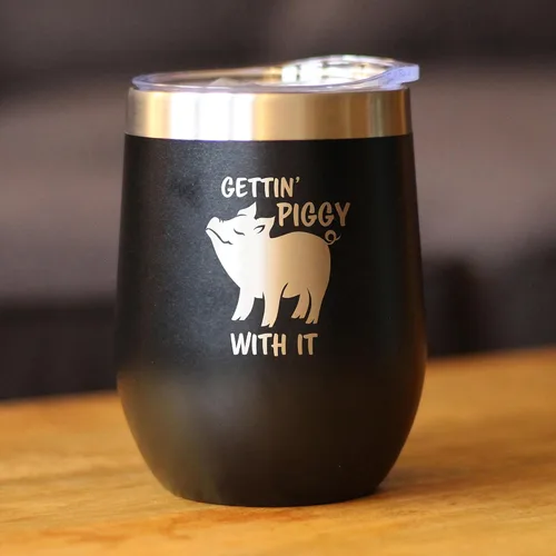 Miniatura 3 de Custom Gettin Piggy - Vaso de vino personalizado con tapa deslizante, taza aislada de acero inoxidable, bonitos regalos de decoración de cerdo
