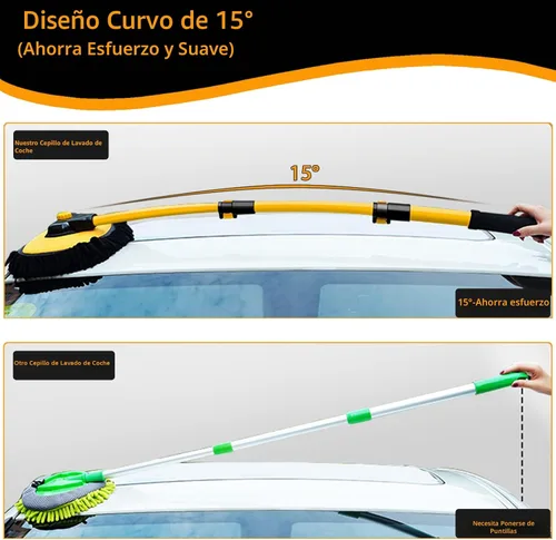 Miniatura 2 de Cepillo de Limpieza Curvo de 15° para Automóvil con Mango Telescópico Barra Larga de Aleación de Aluminio de 43" Trapeador de Lavado Para Lavar