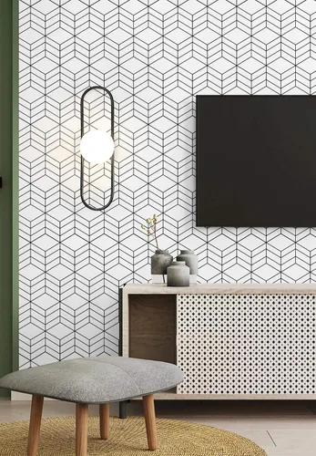 Miniatura 4 de Papel tapiz geométrico hexagonal para despegar y pegar, papel de contacto geométrico para gabinetes, papel tapiz blanco y negro para baño