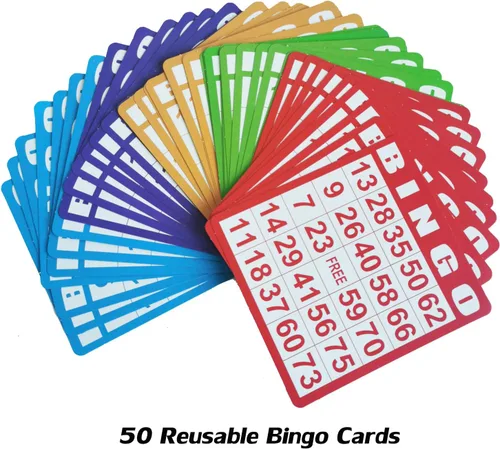 Miniatura 5 de SEETOOOGAMES Juego de bingo de lujo, jaula de metal de 8 pulgadas, 50 tarjetas de papel, 300 fichas transparentes coloridas, bolas de bingo