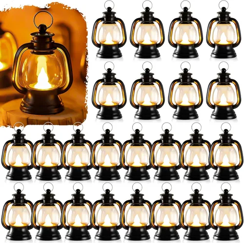 Miniatura 8 de 12 mini linternas de Halloween, centros de mesa para mesas con vela de simulación LED, linterna colgante pequeña de 4 pulgadas, faroles decorativos