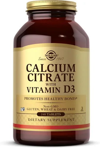 Solgar Calcio Citrato con Vitamina D3, 240 Tabletas - Promueve Huesos y Dientes Saludables, Apoya los Sistemas Musculoesquelético y Nervioso - Sin