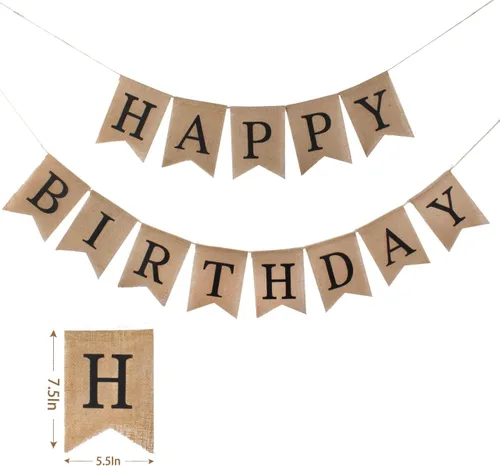 Miniatura 7 de Cartel de arpillera de feliz cumpleaños para hombres y mujeres, letrero de cumpleaños, decoración de fiesta, letra negra