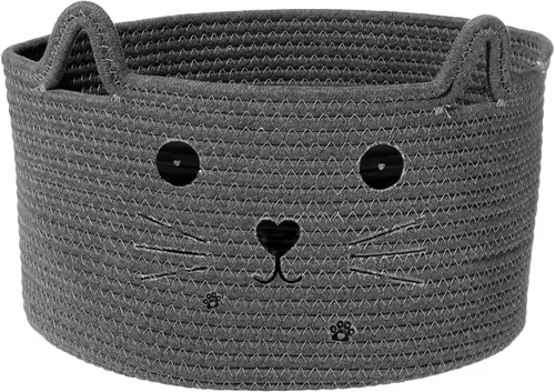 Miniatura 8 de Zopeal Cesta de almacenamiento tejida para gatos, organizador tejido con orejas, juguete decorativo de Navidad para mascotas, bonita canasta
