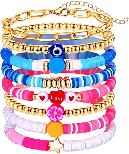 Miniatura 305 de Surfer Heishi - Pulseras apilables para mujer, apilables, de vinilo arcoíris, disco de arcilla, pulseras elásticas para la amistad, joyería bohemia