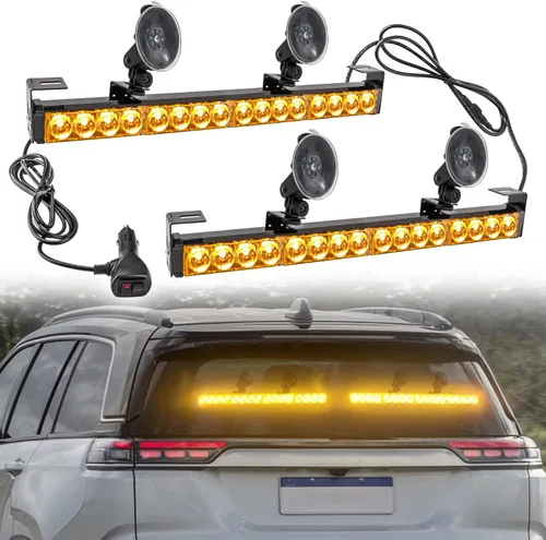 Miniatura 8 de Barra de luz estroboscópica de emergencia 2 en 1, 21 patrones de flash, amarillo/blanco, de prevención de tráfico, de advertencia, para parabrisas