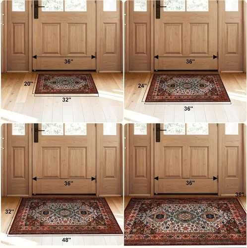Miniatura 6 de Collive Tapete lavable para interiores, tapete retro antideslizante de bienvenida de 20" x 32" pulgadas, alfombra de área de absorción rápida, Rojo