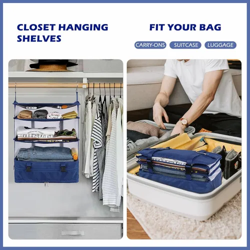 Miniatura 2 de Surblue Bolsa de Almacenamiento Colgante para Armario Plegable de 3 Estantes de Tela Oxford Lavable con 2 Ganchos