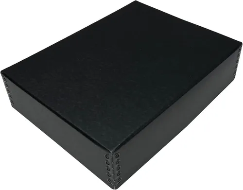 Lineco, Caja de almacenamiento de museo 9x12x3, tapa removible y diseño frontal abatible. Archivo sin ácidos con borde de metal. Para almacenar Negro