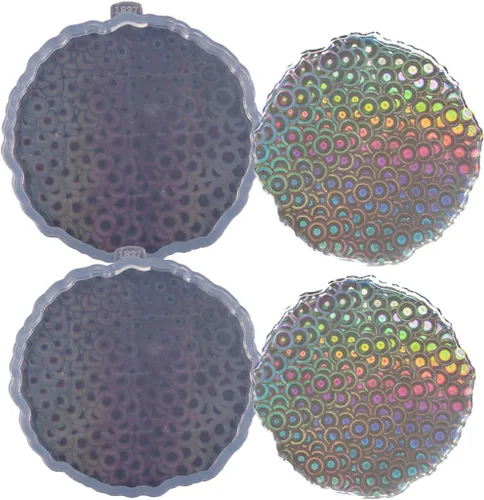 Miniatura 6 de 2 moldes de resina octágono de 1.7 pulgadas, molde de silicona epoxi para carrete de insignias, diseño holográfico de bricolaje
