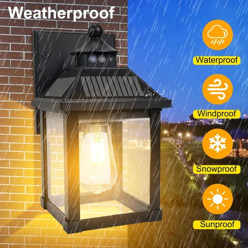 Miniatura 5 de Luces solares de pared para exteriores, luces con sensor de movimiento del atardecer al amanecer, impermeables, luces solares para porche con 3 1
