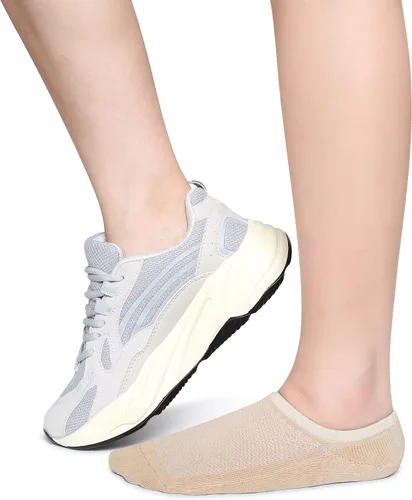Miniatura 6 de Henwarry Calcetines de tobillo de algodón de corte bajo con cojín grueso para mujer, calcetines deportivos de malla para correr, 5 pares