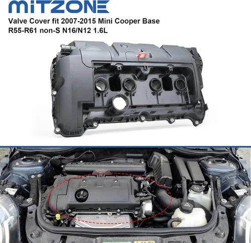 Miniatura 7 de MITZONE Cubierta de válvula de culata compatible con 2007-2016 Mini Cooper Base R55-R61 non-S N16/N12 1.6L Reemplazar 11127646554