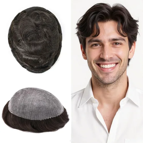 Miniatura 55 de Toupee - Cabello humano para hombre, 64 colores, transparente, piezas de pelo de piel de polietileno para hombres, sistema de reemplazo de cabello