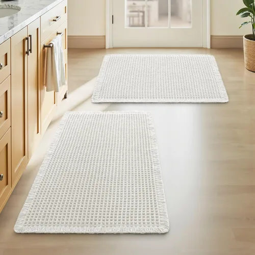 Miniatura 84 de AMOAMI Tapete de baño mejorado con diseño de gofre, súper absorbente, antideslizante, para suelo de baño, lavable a máquina, con borlas, tapetes