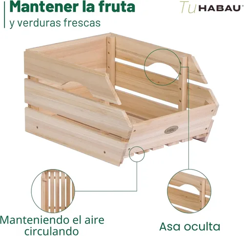 Miniatura 5 de Contenedores de almacenamiento de cebolla de patata de madera, cesta apilable de madera, almacenamiento de frutas y verduras para organización