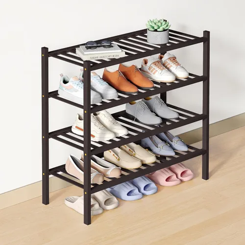 Miniatura 33 de Smiry Zapatero de bambú para clóset, organizador de zapatos apilable de 4 niveles largo de madera, estante de almacenamiento de zapatos Negro
