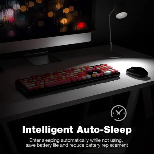 Miniatura 175 de KNOWSQT Combo de teclado y ratón inalámbrico, teclados lindos de tamaño completo estilo máquina de escribir 2.4G azul colorido - receptor USB Plug