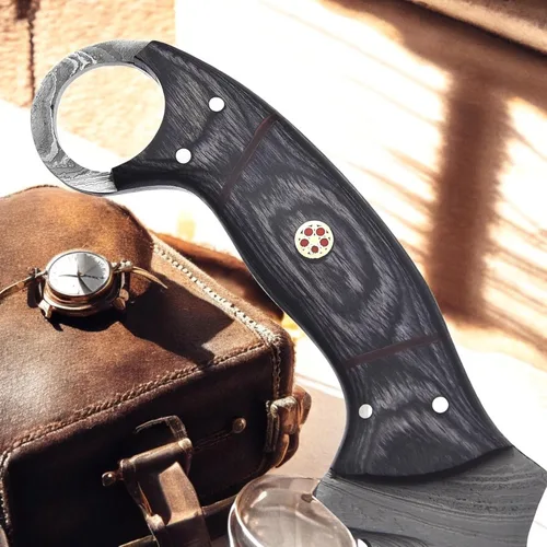 Miniatura 2 de Poshland Cuchillo Karambit de acero de Damasco hecho a mano de 9.5 pulgadas, hoja fija de espiga completa Cuchillo afilado para exteriores