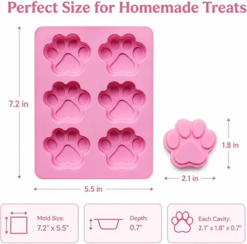 Miniatura 7 de Juego de dos moldes de silicona con estampado de patas de perro para golosinas caseras para hornear dulces de chocolate, apto para horno microondas