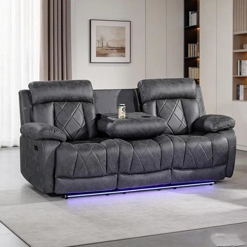Miniatura 6 de Betsy Furniture Silla reclinable eléctrica de microfibra suave, luz LED, tipo C y cargador USB, reclinable gris humo 9052 (potencia, silla)