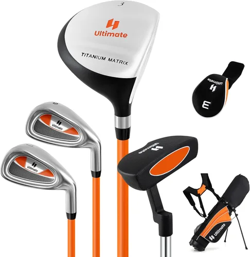 Miniatura 10 de Juego de palos de golf junior Tangkula para niños diestros, incluye madera de fairway #3 y hierros #7/#9, putter, funda para la cabeza y capucha Azul