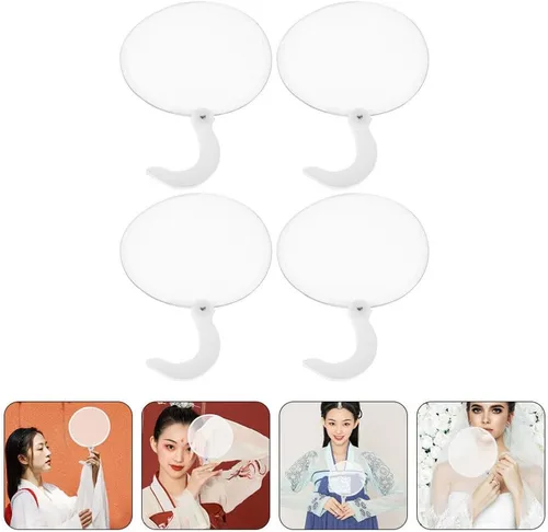 Miniatura 9 de BESTOYARD Juego de 4 ventiladores de mano redondos plegables y portátiles, con asa para decoración de bodas de verano y uso en festivales