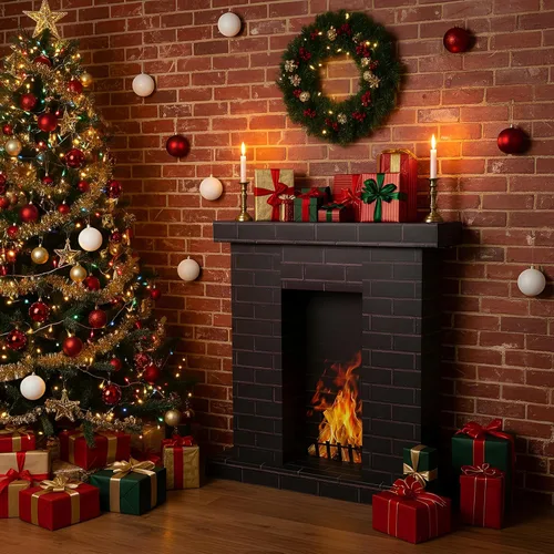 Miniatura 7 de AmazingSpark Chimenea de cartón navideño 3D falso 35.5 x 31.5 x 8 pulgadas, chimenea corrugada con accesorios de fotos de fuego, soporte de cartón