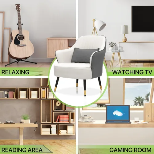 Miniatura 10 de Magshion Silla decorativa moderna con almohada lumbar, sillón tapizado de cuero, sillón individual ergonómico para sala de estar, dormitorio