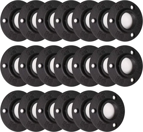 Miniatura 22 de Brida de piso pintada en negro antioxidante de 1/2 pulgada, paquete de 10 accesorios de tubería de hierro maleable para estilo vintage industrial