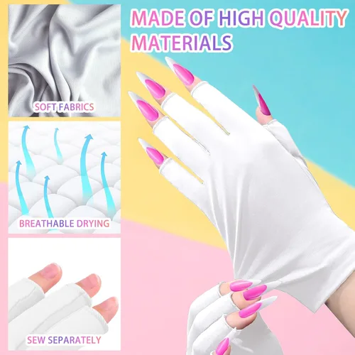 Miniatura 3 de Guantes UV para lámpara de uñas de gel, guantes profesionales de protección UV UPF50+ para manicuras, guantes anti UV sin dedos para arte de uñas