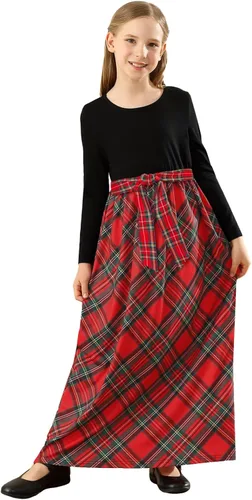 Miniatura 3 de KYMIDY - Vestido largo para niña, casual, a cuadros estilo Buffalo, de manga larga, con bolsillos (para niñas de 6 a 14 años)