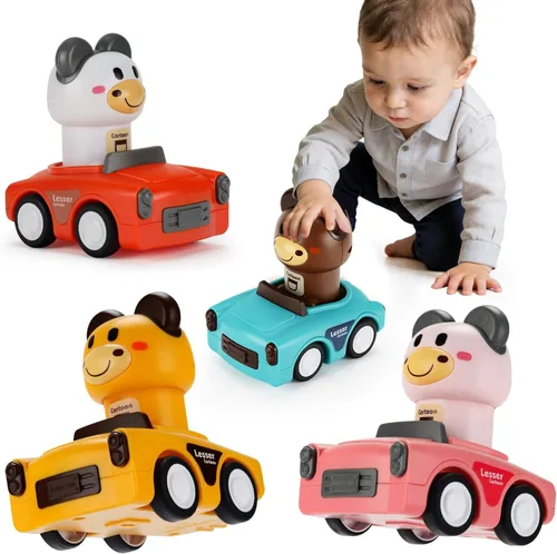 Juguete de coche Press to Go para niños de 1 a 3 años, impulsado por fricción, no requiere pilas, sin BPA, fácil de limpiar, juguete para interiores